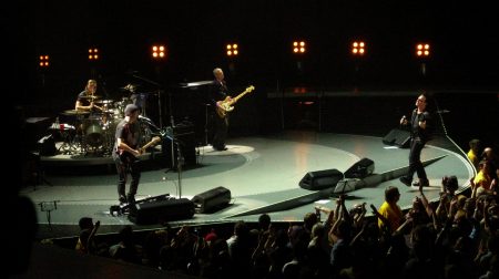 The band U2 on 1 April, 2005 in Anaheim.