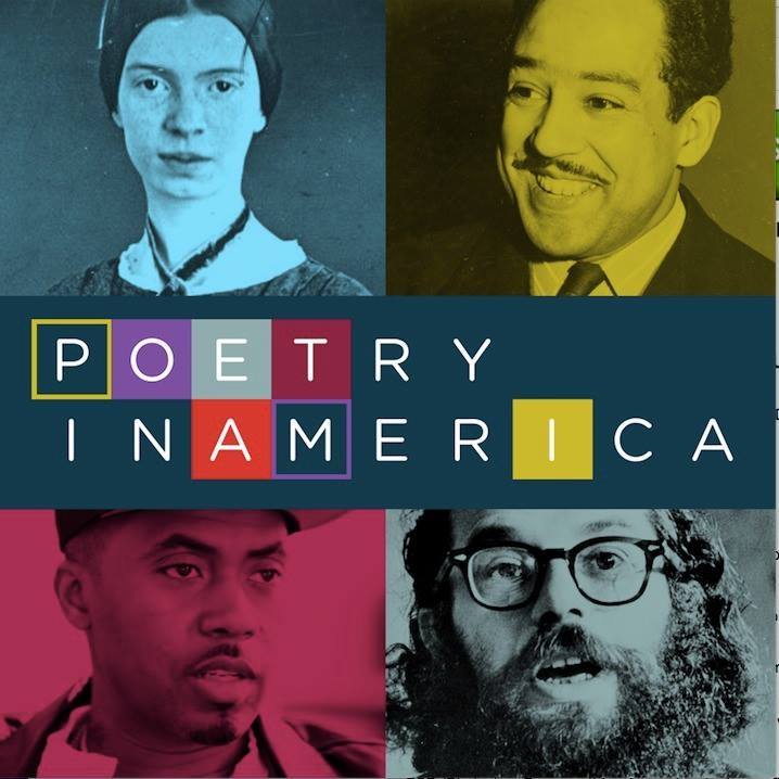 Clockwise from top left: Emily Dickinson, Langston Hughes, Nas, and Allen Ginsberg