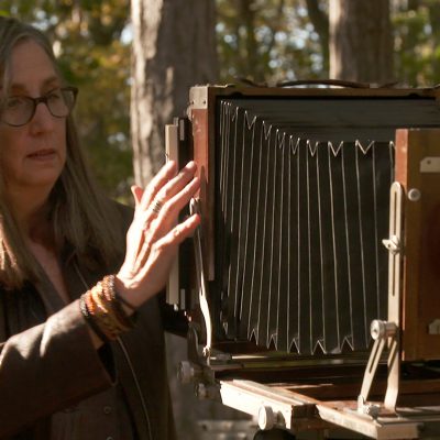 Laura McPhee maneuvers a Deardorff camera