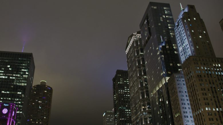 Skyscrapers against the night sky