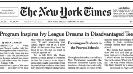 A New York Times article featuring Poetry in America, titled, "A Program Inspires Ivy League Dreams in Disadvantaged Teens."