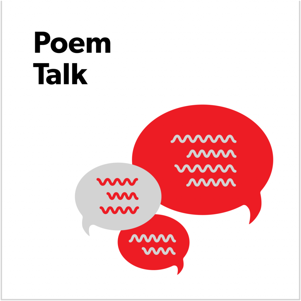 Cover for the event, Poem Talk, showing 3 speech bubbles.