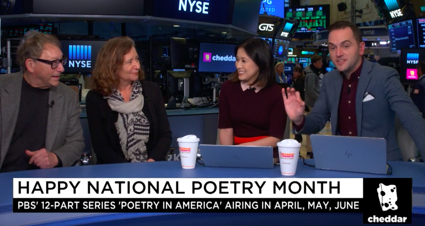 Elisa New and Stuart Weitzman appear on Cheddar for National Poetry Month