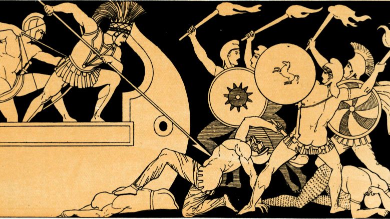 Artwork titled, "Ajax defending the Greek Ships against the Trojans."