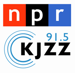National Public Radio logo on top of KJZZ 91.5 public radio station logo